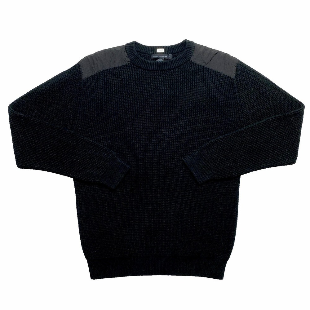 French Connection Sweater Mens Medium Navy Military Shoulder Patch Pullover